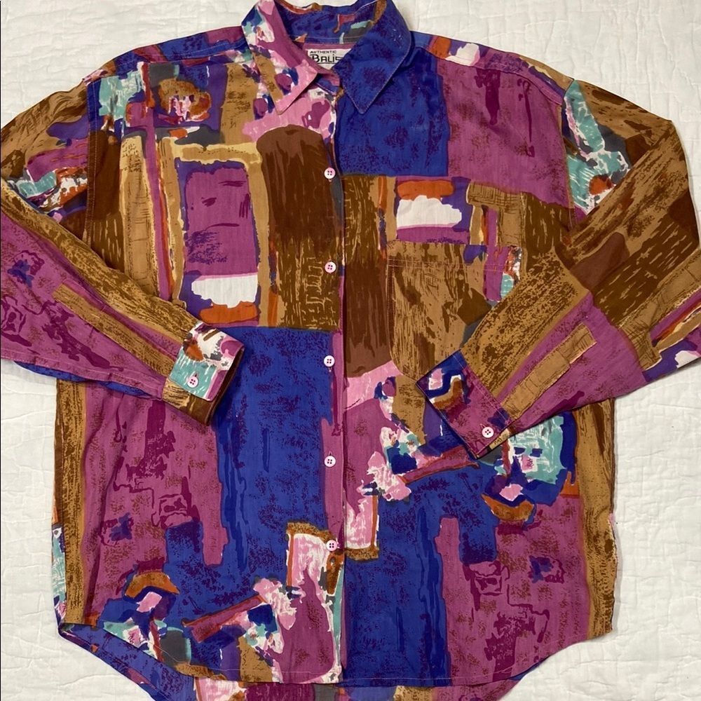 Vintage Balistik Wear Colorful Abstract Button Up Shirt size Medium